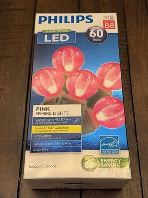 Philips LED 60 Pink Faceted Sphere Lights Indoor/Outdoor 19.6 Ft