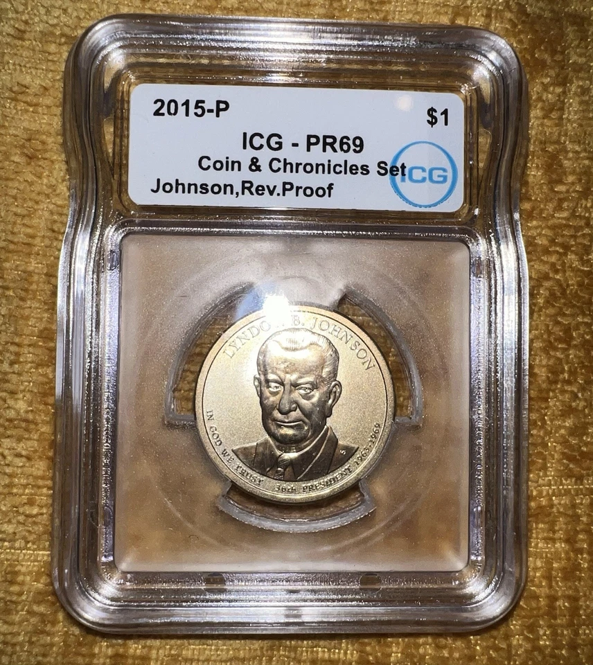 2015 年 P 版 L. B. Johnson 反向精制美元 ICG PR69 硬币和编年史-大量 10 件! — 第 2/4 张图片