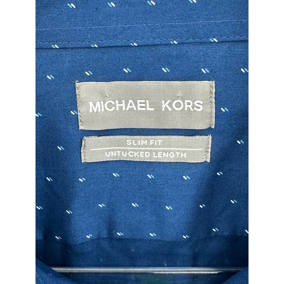 Camisa Michael Kors Para Hombres 16.5 32 33 Azul Marino Lunares Calce Ajustado Elegante Trabajo Preppy Foto 2 de 4
