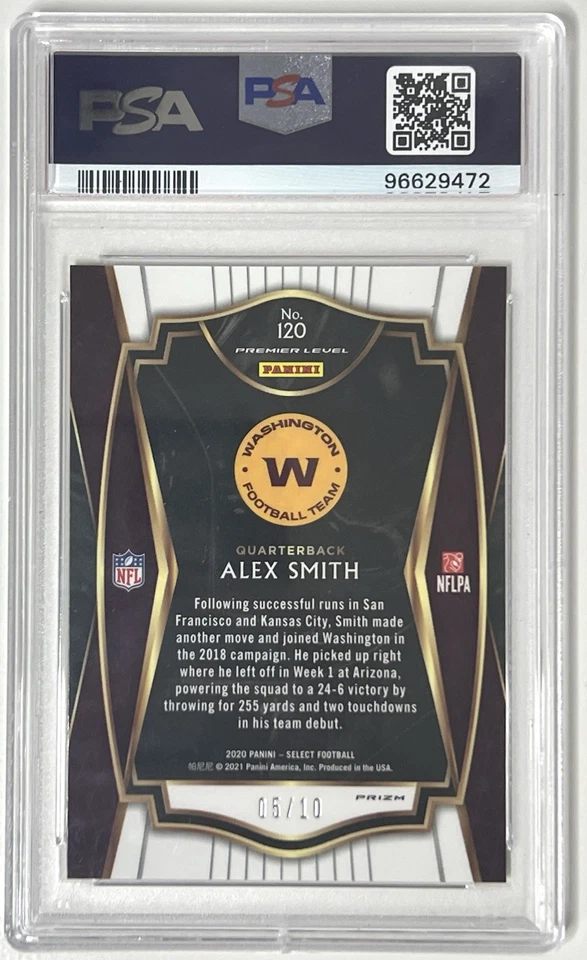 2020 Panini Select Alex Smith Gold Prizm Premier Level /10 PSA 10 Commanders - Image 2 of 2
