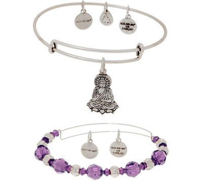 Alex and Ani S/2 Bangles w/ Charms & Swarovski Crystals, Size 7-1/4''