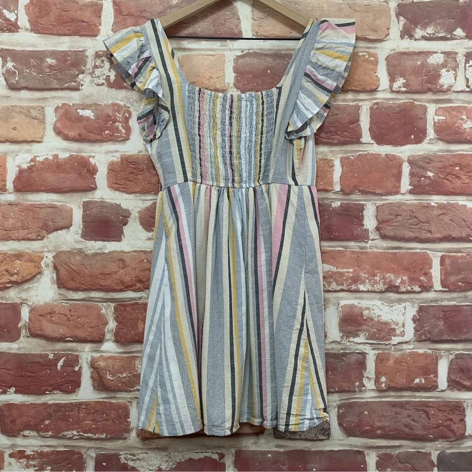Anthropologie Blu Pepper Dress Womens Medium White Multicolor Striped Popover - Image 2 of 4