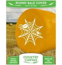 NEW COUNTRY CANVAS Halloween Spider Web Spooky Hay Bale Round Cover Orange Decor