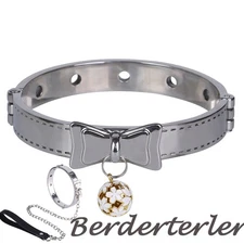 Belted Shape Stainless Steel Neck Collar Metal Bondage BDSM Collar with Chain