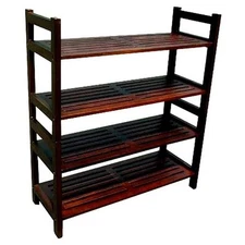D-Art Collection Veranda 4-Tier Solid Mahogany Wood Shoe Rack in Dark Brown