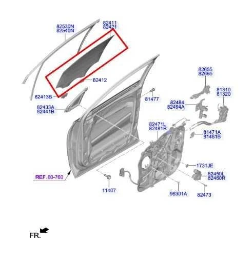 Hyundai Santa Fe 2019-2023 puerta delantera derecha ventana vidrio 82421-S2000 OEM Foto 2 de 4