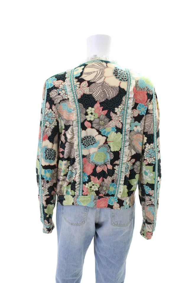 Blusa Anna Sui Mujer Estampado Floral Cremallera Completa Multicolor Talla Pequeña Foto 3 de 4