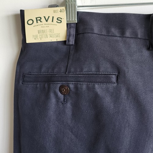Orvis Navy Pleated 5 Pocket Chino Pants Cuffed 40 X 30 Wrinkle Free - Picture 7 of 15
