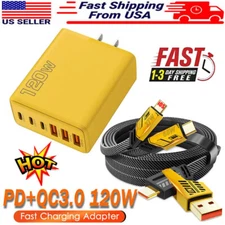 120W Fast Type C Wall Charger,4-In-1 65W Cable For Samsung S25 S24 S23 S22 Ultra