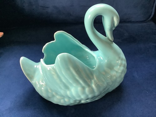Vtg Turquoise Blue Swan Ceramic Planter 8” X 7.5” - Picture 4 of 5