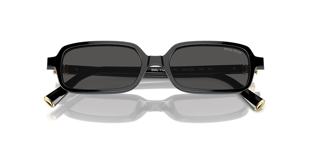 エッジが効いた【MiuMiu】スクエア サングラス MU 11ZS 16K5S0 MIU MIU MU 11ZS 16K5S0 Black Gold Dark Grey Lens Women