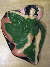 Vintage Holland Mold Mid Century PinUp Risque Lady Ashtray Trinket Dish 10" X 8"