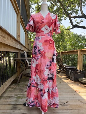 New Beautiful Pink Floral Maxi Dress Size S-L
