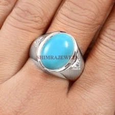 Natural Turquoise Gemstone with 925 Sterling Silver Ring for Men's #899