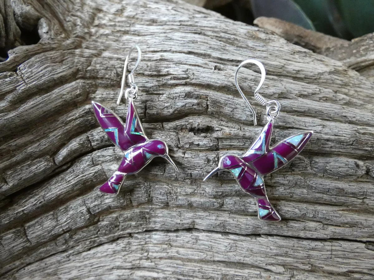 Hummingbird Sterling Silver Sugilite Gemstone Opal Inlayed