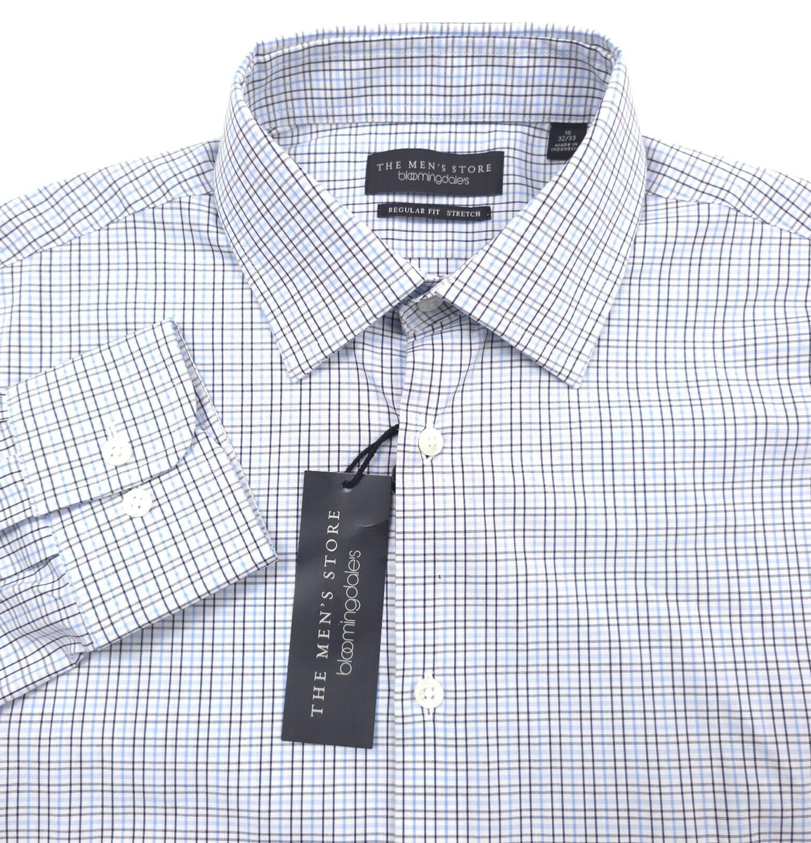 bloomingdales mens dress shirts Bloomingdales Regular Fit Stretch Blue Dress Shirt Mens Size 15