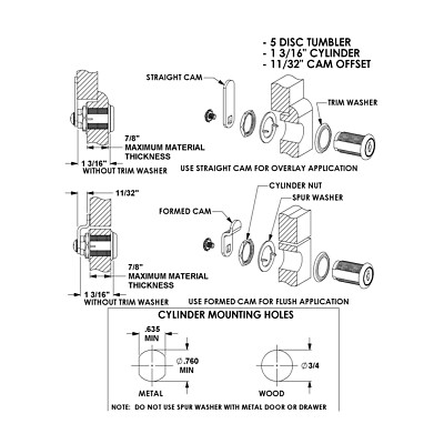 12 Serrature A Camme Compx National C346A 1-3/16" - Chiave Uguale Per Armadi E Mobili