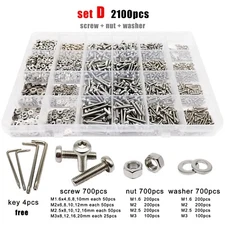 400/2100x M1.6-M5 304 Stainless Steel Torx Pan Round Head Screw Bolt Nut Set Kit