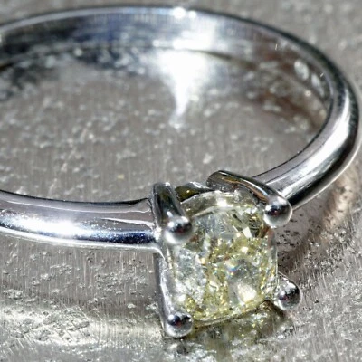 Fancy Yellow Diamant Ring NATURFARBE Cushion 0.41 ct 750er WG Silhouette Schmuck - Bild 1 von 4