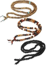 ORAZIO UNISEX 8MM 108 BUDDHIST PRAYER SANDALWOOD, LAVA ROCK, STONE BRACELETS,NEW