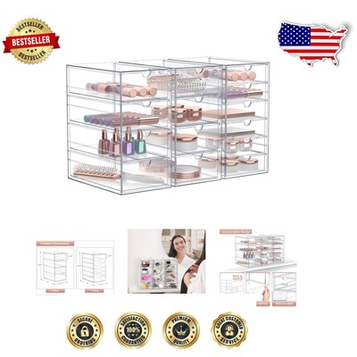 Acrylic Makeup Organizer with 14 Stackable Drawers - Versatile Storage Solution