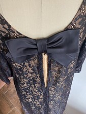 VTG Elinor Gay Lace Overlay Dress Shift Large Satin Bow Union Label Black M/L?