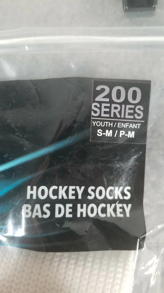 BAUER мальчиков молодежи Sz S-M 200 серии вязаный хоккей носки белый новый с Ярлыками эластичный лодыжки - Изображение 2 из 4