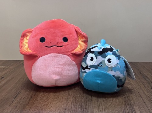 Squishmallows NWt New 8” Frilled Lizard Maxie Plush Red 5” Calais Chameleon Set