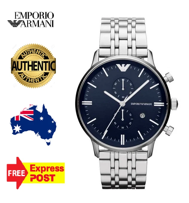 EMPORIO ARMANI GIANNI AR1648 SILVER BLUE CHRONOGRAPH MENS QUARTZ WATCH