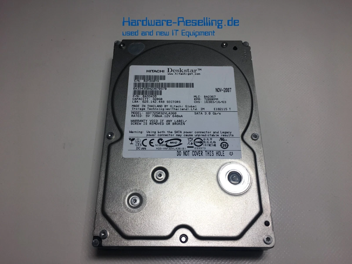 Disque Dur HITACHI Deskstar 7K160 160 Go SATA II 3,5" 7200 Tr/min - Occasion, Bon état, Avec Câble SATA