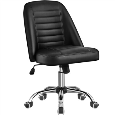 PU Leather Mid Back Office Chair Armless Computer Task Chair Swivel Vanity  Chair