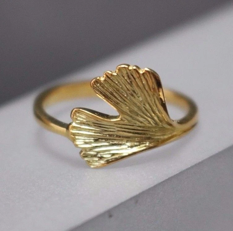 Damenring Ginkgoblatt Ring Ginkgo Gelbgold - 925 Sterling Silber vergoldet Ginko - Bild 2 von 4