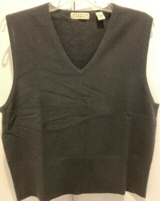 Lord & Taylor Black Two Ply 100% Cashmere Knitted V-Neck Tank Top XL
