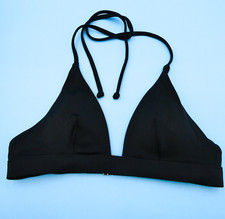 Victorias Secret XS Black Smooth Triangle Halter Plunge Lined Bikini Top Swim VS