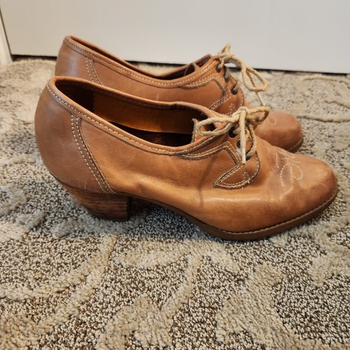 70s Vintage Embroidered leather Platform Shoes Women’s sz 9 Oxford Dance Heels - Picture 3 of 9