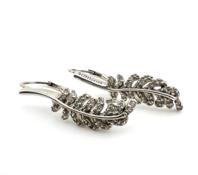 Sterling Silber Feder Ohrringe mit Strass