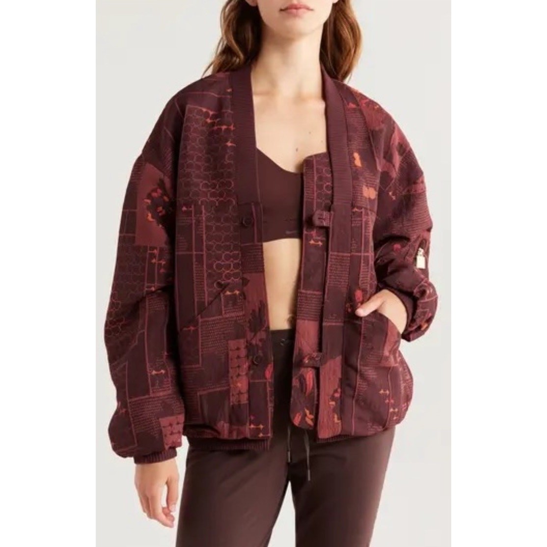 NEW Nike x Naomi Osaka Jacquard Kimono Jacket Burgundy Crush Streetwear Luxe Sm thumbnail 16