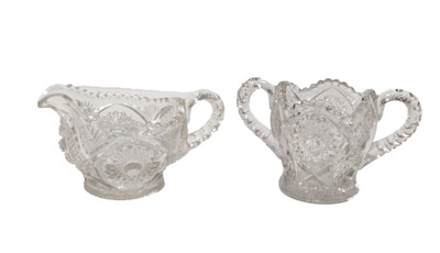 Vintage Imperial Sawtooth Brilliant Cut Glass Crystal Open Sugar And Creamer set