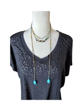 Womens 3 Strand Multicolor Acrylic Beaded Lariat Style Adjustable Necklace