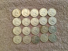 ROLL of 20  90% Silver Franklin Half Dollars - MIXED DATES/MINTS 1940's - 1960's