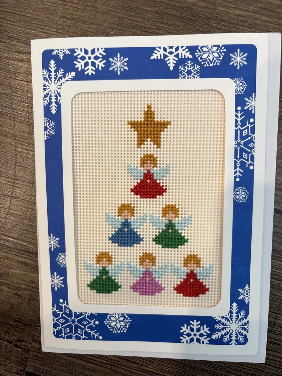 FINISHED COMPLETED CROSS STITCH GREETING CARD ~ Angel Tree