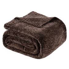 BATTILO HOME Dark Brown Chenille Throw Blanket for Couch, 51x67 inches, Soft