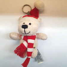 Plush Sunkid Keychain, Bear with Christmas Hat and Red/White Scarf,
