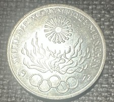 Silver coin 10 Mark Germany 1972 Olympic Games  Flame  design