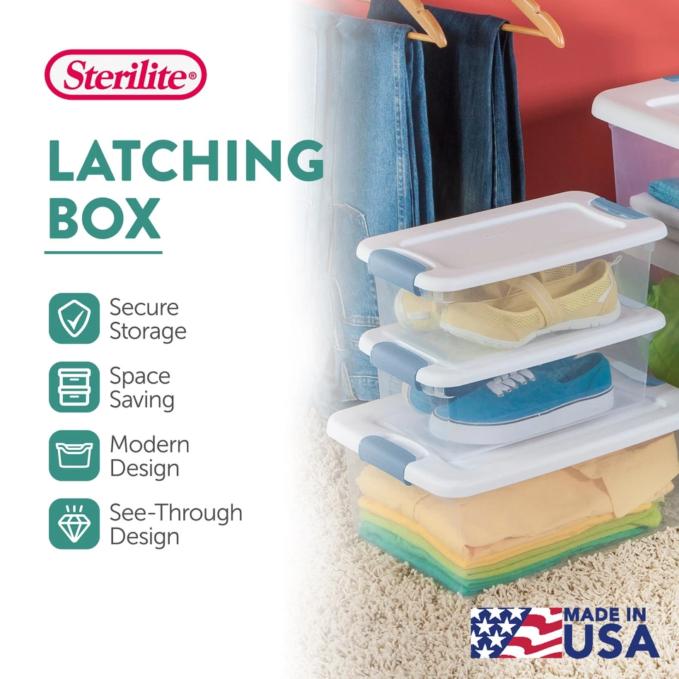 Sterilite 6 Qt. Plastic Stackable Storage Box with Latching Lid, Clear (12 Pack) - Image 3 of 4