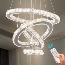 Dixun Crystal Chandeliers Modern LED Rings Pendant Light Adjustable Stainless...