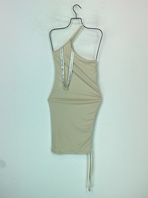 Odolls Champagne Solid Mini Bodycon Sleeveless Pull On One Shoulder UK 10 NEW