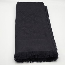 Louis Vuitton Black On Black Monogram Shawl Scarf Silk Wool