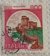 FRANCOBOLLO-SERIE CASTELLI-CASTELLO ROCCA MAGGIORE ASSISI-800 LIRE-1980
