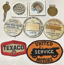 Lot Of Vintage Automobile Gas And Car Memorabilia Pinbacks Patches Fobs Aaa